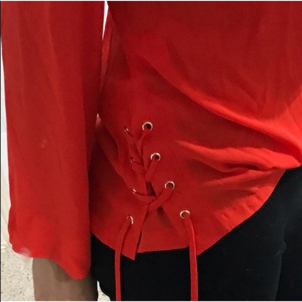 NWT Rose + Olive Long Sleeved V-Neck Persimmon Top - Picture 5 of 7
